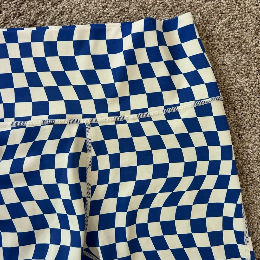 NWT Wilo The Label Blue and White Check The Wave Bike shorts and Bra set. Medium - Picture 2 of 11